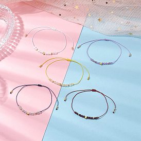 Плетеные браслеты из натуральных круглых бусин из драгоценных камней для женщин, с регулируемой плетеной нейлоновой нитью, стеклянными бусинами и латунными звездочками, граненые