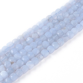 Natural Blue Lace Agate Beads Strands, Faceted, Cube