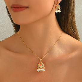 Elegant Middle Eastern Style Brass Micro Pave Cubic Zirconia Earrings & Necklaces Set for Women