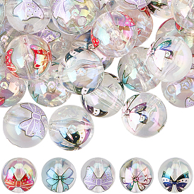 40шт. 5 цвета УФ-покрытие переливающиеся прозрачные акриловые бусины, с печататься, круглый и bowknot