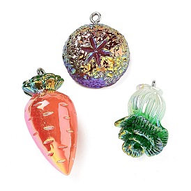 Carrot/Vegetable/Mushroom AB Color Resin Pendants, Vegetable Charms with Platinum Plated Iron Loops