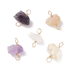 Rough Raw Natural Ametrine Connector Charms, with Real 18K Gold Plated Tone Copper Wire Double Loops, Nuggets