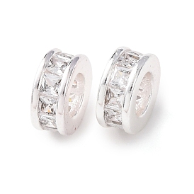 Латунь микропаве прозрачный кубический цирконий европейский бисер, бусины с большим отверстием, плоско-круглые, стойки покрытие, долговечный, без кадмия и без свинца