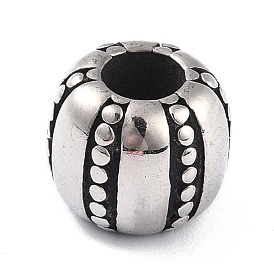 304 Stainless Steel European Beads, Large Hole Beads, Grooved, Column