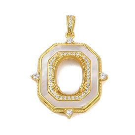 925 Sterling Silver Micro Pave Cubic Zirconia Basket Pendant Setting with Prongs Mounting, with Shell, Open Back Settings, Flat Round