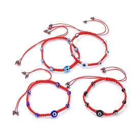 Bracelets de perles de nylon tressés réglables, avec perles de verre au chalumeau faites à la main et perles d'hématite synthétique non magnétique