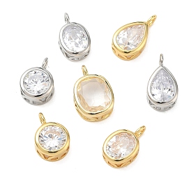 Pendentifs en zircone cubique clair en laiton, Breloques rectangulaires/ovales/rondes plates/en forme de larme, charmes de pierre unique, crémaillère plaquage, plaqué longue durée, sans plomb et sans cadmium