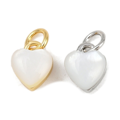 Подвески в виде сердечек из натуральной белой ракушки из латуни с соединительными кольцами