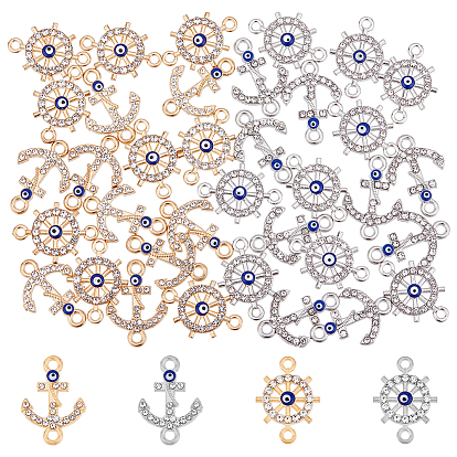 40 шт. 4 стили морская тематика сплав сглаз эмаль соединительные подвески, звенья якоря и руля с хрустальными стразами
