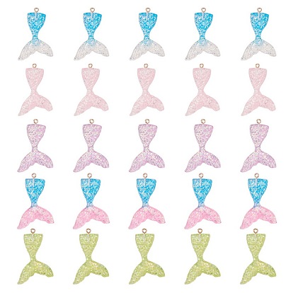 Resin Pendants, with Glitter Powder, Mermaid Tail Shape