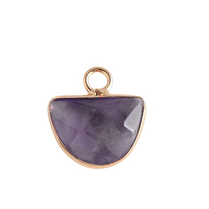 Natural & Synthetic Gemstone Pendants, with Golden Plated Brass Edge, Faceted, Half Round Charms