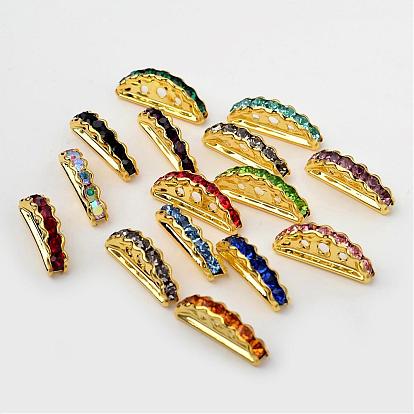 3 trous pont alliage strass demi-lune espaceurs, 8x19x4mm, Trou: 1~1.5mm