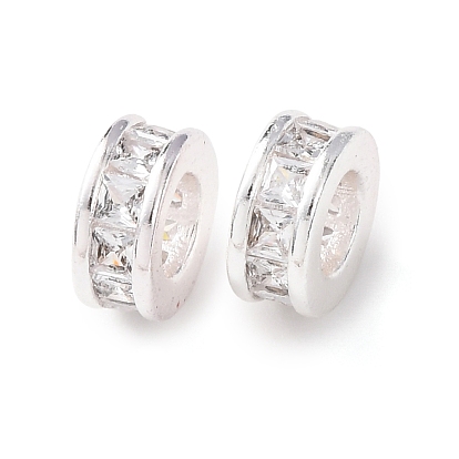 Латунь микропаве прозрачный кубический цирконий европейский бисер, бусины с большим отверстием, плоско-круглые, стойки покрытие, долговечный, без кадмия и без свинца