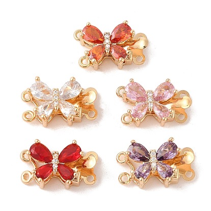 Застежки для коробок из золотой латуни с микропаве из циркония, со стеклом, бабочка, 2 нитей, 4-луночное