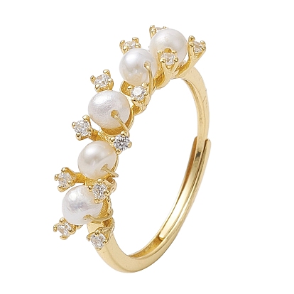 Регулируемые кольца круглой формы с натуральным жемчугом, Женские кольца на палец из стерлингового серебра с микропаве и фианитами