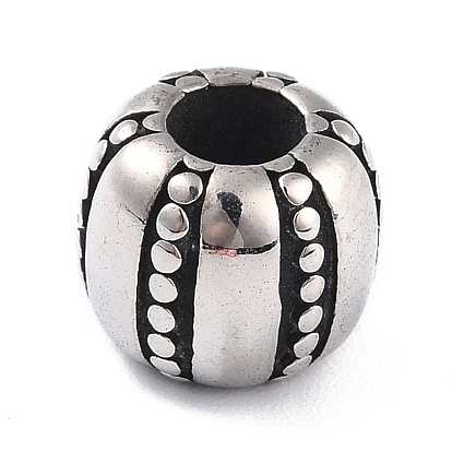 304 Stainless Steel European Beads, Large Hole Beads, Grooved, Column