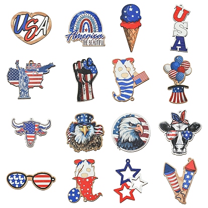 16Pcs 16 Styles Spray Painted Wood Big Pendants