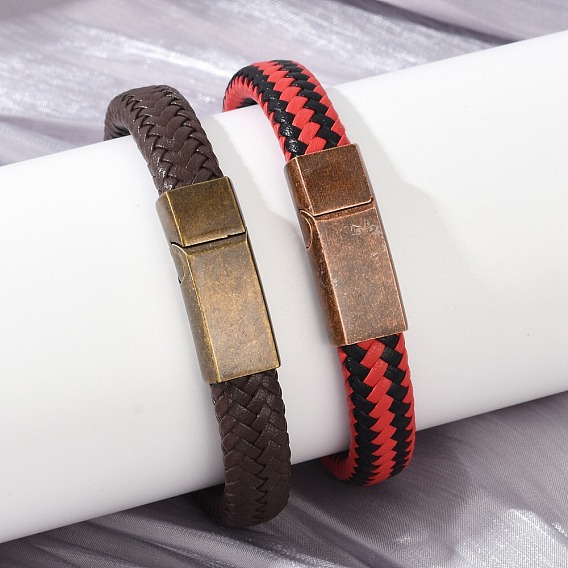 Плетеные браслеты из микрофибры и кожи для женщин и мужчин, прямоугольник 304 из нержавеющей стали магнитные застежки