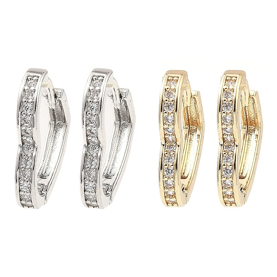 Серьги-кольца из латуни с микропаве из кубического циркония, сердце