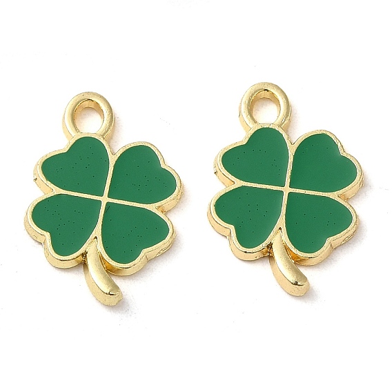 Alloy Enamel Pendants, Clover Charm, Light Gold