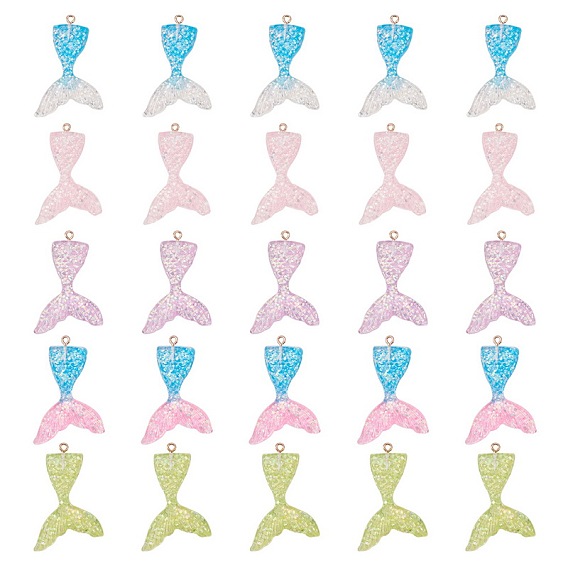 Resin Pendants, with Glitter Powder, Mermaid Tail Shape