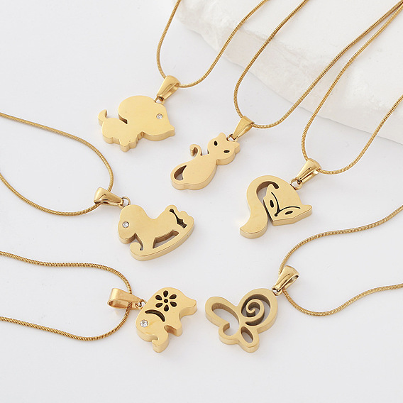 304 collares con colgante de acero inoxidable para mujer, dorado