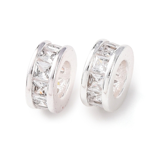 Латунь микропаве прозрачный кубический цирконий европейский бисер, бусины с большим отверстием, плоско-круглые, стойки покрытие, долговечный, без кадмия и без свинца