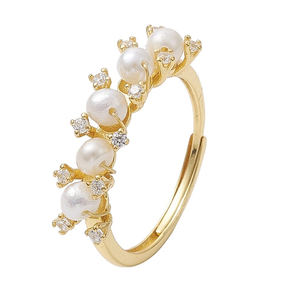 Регулируемые кольца круглой формы с натуральным жемчугом, Женские кольца на палец из стерлингового серебра с микропаве и фианитами