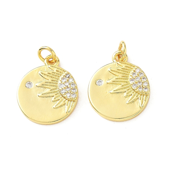 Латунные микро проложить кубического циркония подвески, плоский круглый с подсолнечным, с целью перехода в кольце