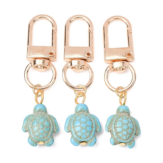 20pcs décorations pendentif tortue de mer synthétique turquoise, fermoirs alliage pivotantes