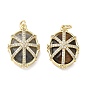 Colgantes facetados de piedras preciosas naturales, Charms ovalados de circonita cúbica transparente con micropavé de latón, chapado en rack, larga duración plateado, sin plomo y el cadmio, real 18 k chapado en oro