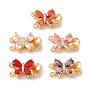 Застежки для коробок из золотой латуни с микропаве из циркония, со стеклом, бабочка, 2 нитей, 4-луночное
