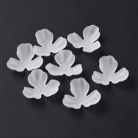 3-Petal Transparent Acrylic Bead Caps, Frosted, Flower