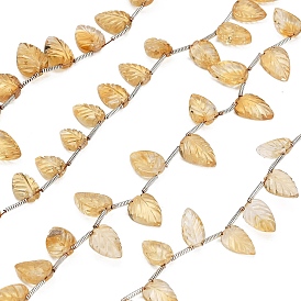 Natural Citrine(Heated) Beads Strands, Leaf, Top Drilled, with Tassel