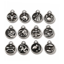 304 Stainless Steel Pendants, Flat Round with Constellations Charm