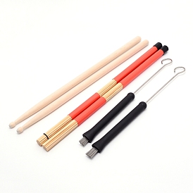Drum Sticks Set,1 Pair 5A Maple Wood Drum Sticks,1 Pair Retractable Drum Steel Wire Brushes and 1 Pair Bamboo Rods Drum Brushes, with Portable Storage Bag