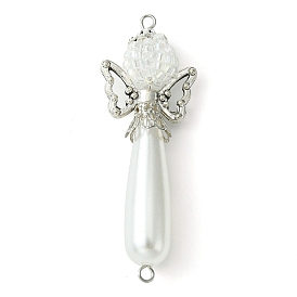 Acrylic Imitation Pearl & Glass Angel Connector Charms, with Alloy Butterfly Wings