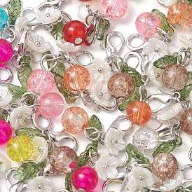 40 piezas 8 decoraciones colgantes de vidrio de colores, flor, con cierre de langosta, Platino