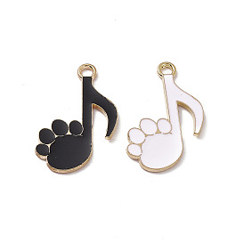 Alloy Enamel Pendants, Golden, Musicial Note with Cat Paw Print Charm