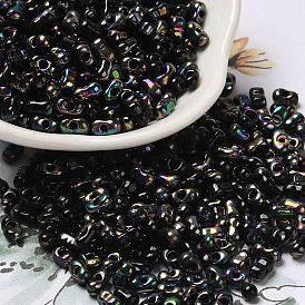 Electroplate Two Tone Glass Seed Beads, Metallic Colours Round Hole, Peanut