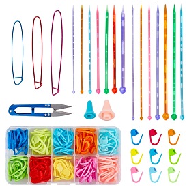 Kits de suéter de bricolaje, con agujas de tejer de plástico y tapas de agujas de tejer y clip para agujas de coser, soporte de puntada de aluminio y tijeras de hierro
