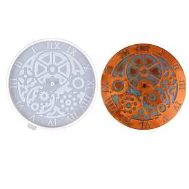 DIY Silicone Steam Punk Style Gear Pattern Clock Molds, with Clock Movement, Resin Casting Molds, for UV Resin, Epoxy Resin Craft Making