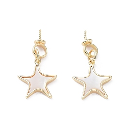Rack Plating Brass Cup Pearl Peg Bails Pin Pendants, with Shell Star Charms, Long-Lasting Plated