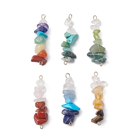 6Pcs Mixed Gemstone Chip Beaded Connector Charms Set, with 304 Stainless Steel Double Loops