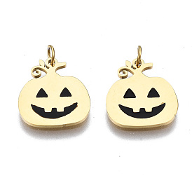 316 dijes de esmalte de acero inoxidable quirúrgico, con anillos de salto, para halloween, calabaza, negro