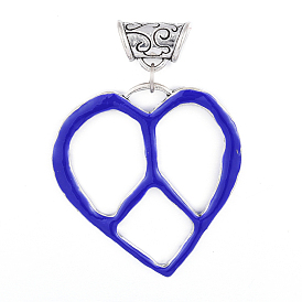 Tibetan Style Alloy European Dangle Charms, Large Hole Pendants, with Enamel, Heart Peace Sign