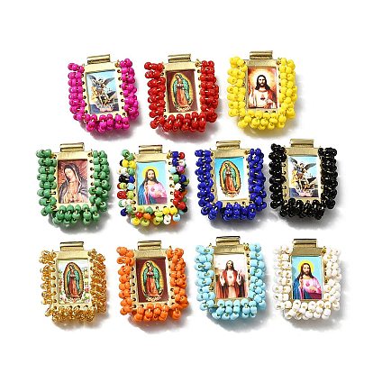 Подвески барс, с пластиковыми бусинами и бумагой, прямоугольник с фантастическими святыми, без кадмия, без никеля и без свинца