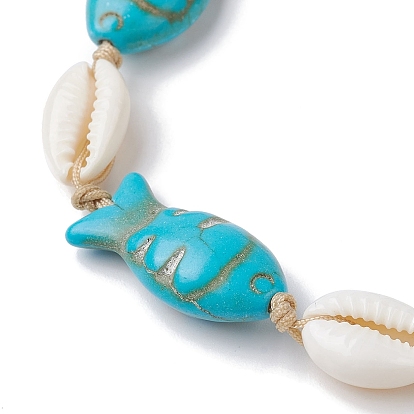 Natural Shell & Synthetic Turquoise Braided Bead Anklets