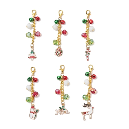 6 шт. рождественские украшения из сплава эмали и стекла, Сплав с застежками когтя омара, разнообразные