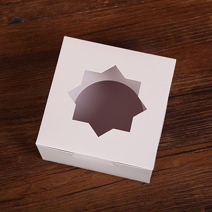 Boîte à gâteaux individuelle en papier kraft, boîte d'emballage de petit gâteau unique de boulangerie, carré avec fenêtre transparente de forme octogonale
